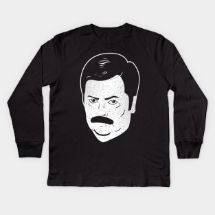 Ron Swanson Face black tee Kids Long Sleeve T-Shirt